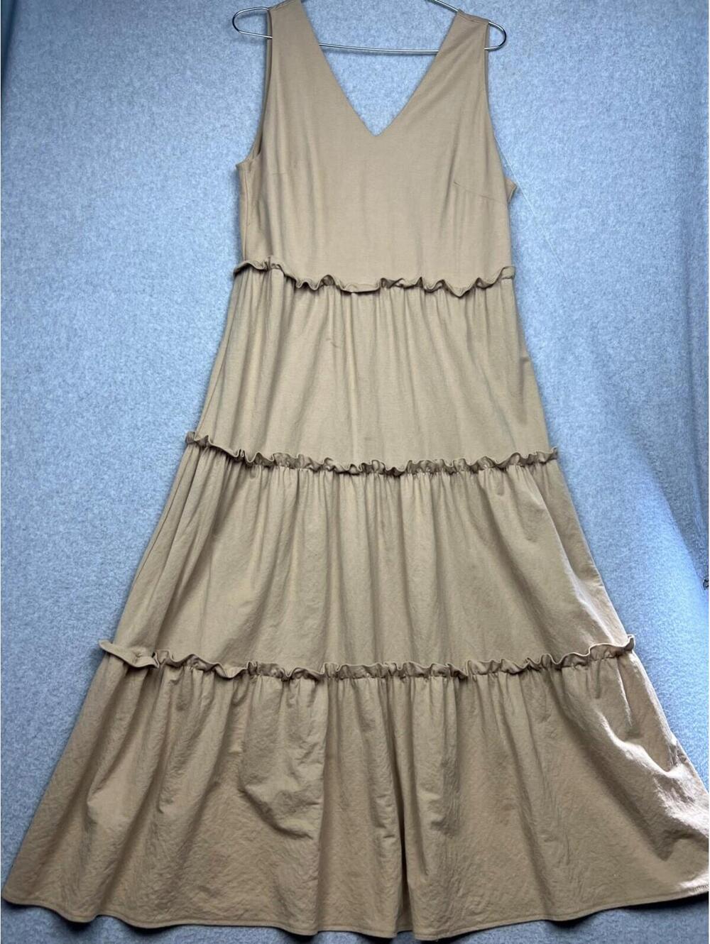 Primark Tiered Maxi Dress Womens 12/XL Minimalist Simple Boho Neutral Summer